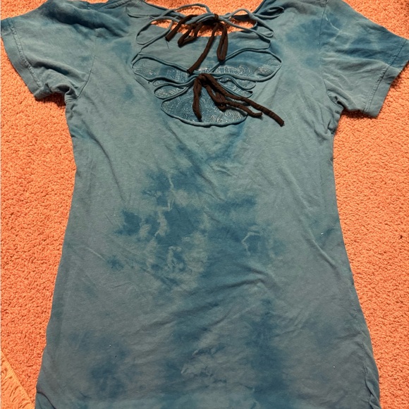 Sinful Blue Fitted Polo T-Shirt with Embellished Design - Picture 2 of 2